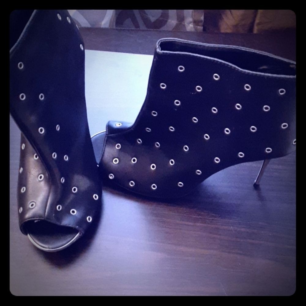 Fierce Black Silver Studded Peeptoe Booties